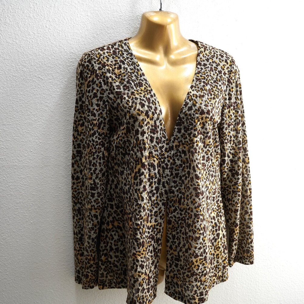 Chico's cheetah print v-neck  w/metallic cardigan size 1